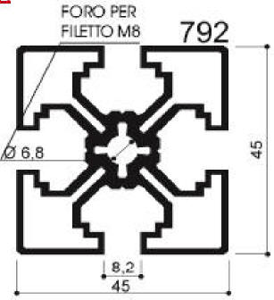 FM792: profilo in alluminio modulare 45x45 con cave